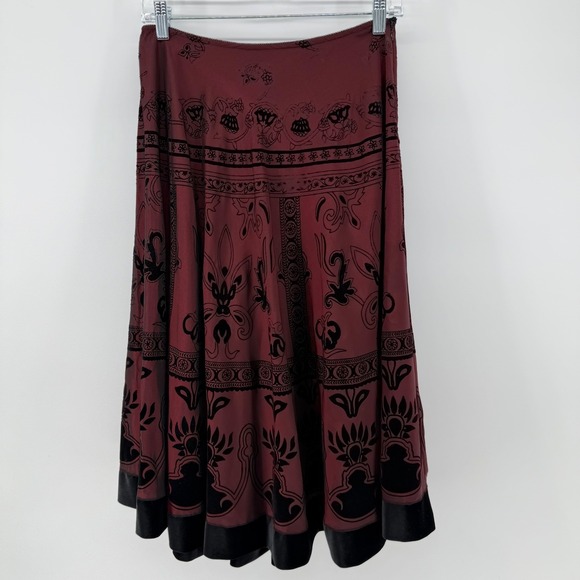 Vintage Dressbarn Midi Skirt Velvet Burnout Maroon Whimsigoth practical Magic S - Picture 1 of 16
